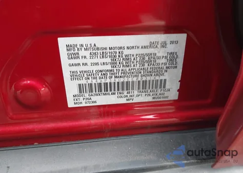 2014 Mitsubishi Outlander Sport Es из США, поврежденный, VIN 4A4AP3AU2EE003147